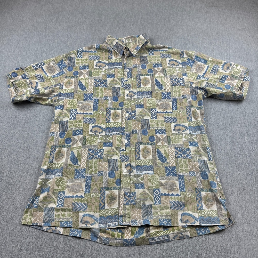 Vintage Makapuu Mens‎ Shirt Large Brown Tropical Hawaiian Reverse Print USA Made